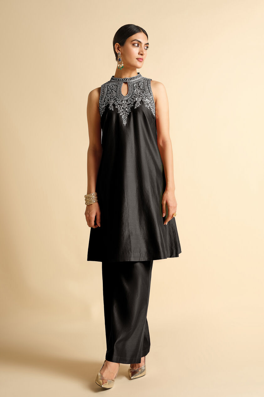 Rakavi Embroidered Cord Silk Kurta Set - Black, Black, image 1